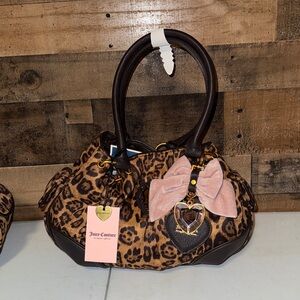 Juicy Couture Romance Satchel Leopard Print Bag with Pink Bow